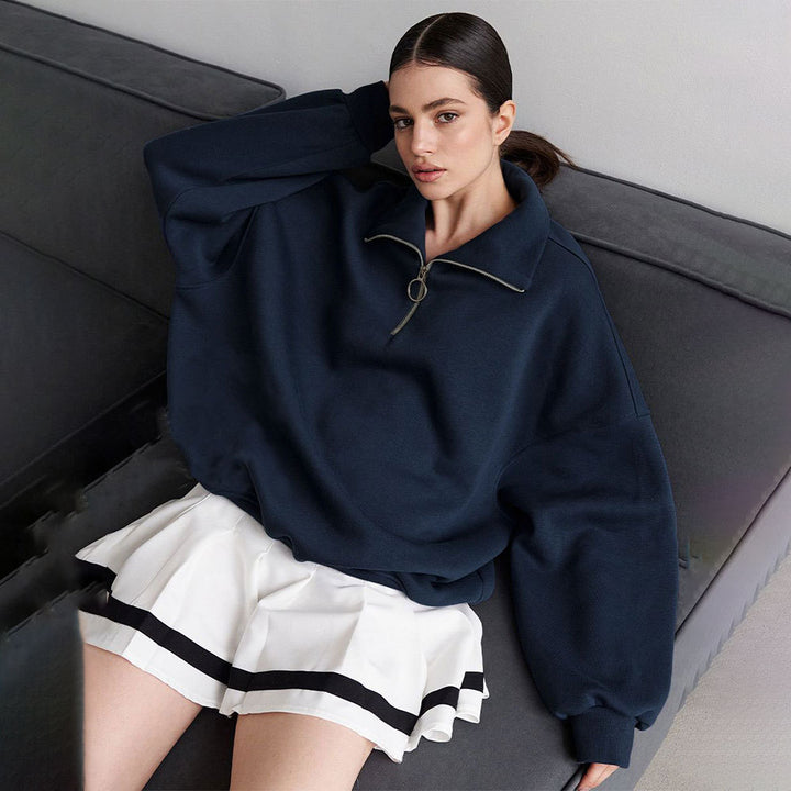 Damen lässiger Pullover mit steigendem Kragen und Reißverschluss Drune
