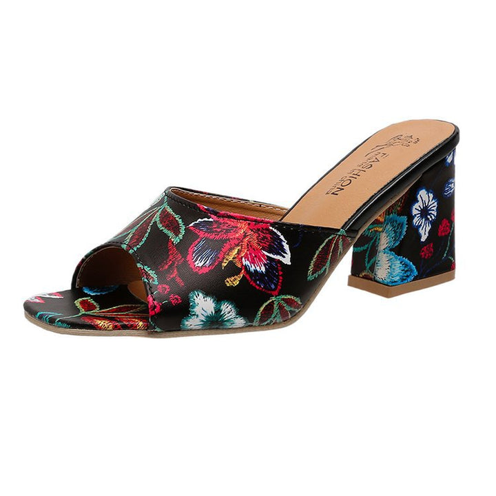 Damen Mules mit floralem Design und komfortablem Blockabsatz Drune
