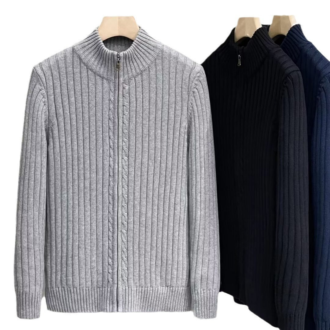 Herren Modische Strickjacke mit Reißverschluss und Rippenstruktur Drune