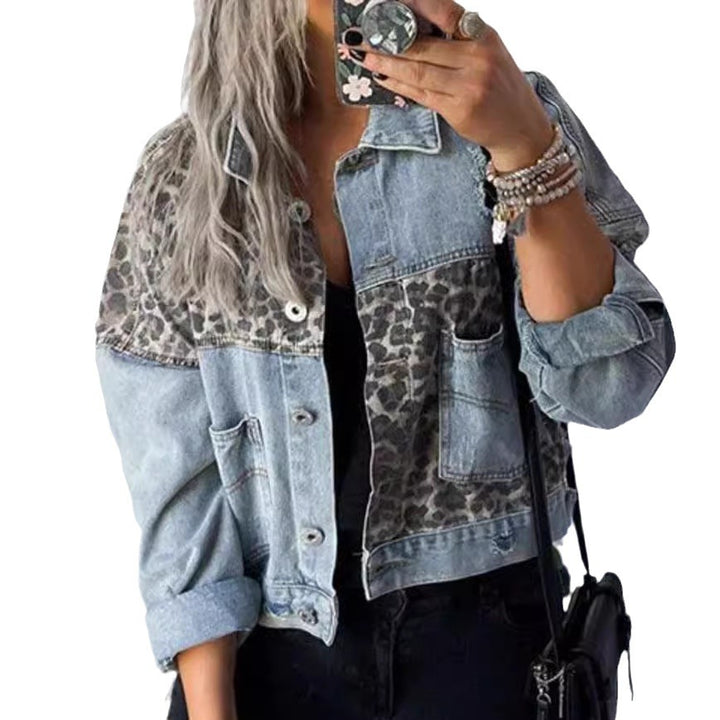 Damen Jeansjacke mit Leopardendruck und lässigem Schnitt Drune