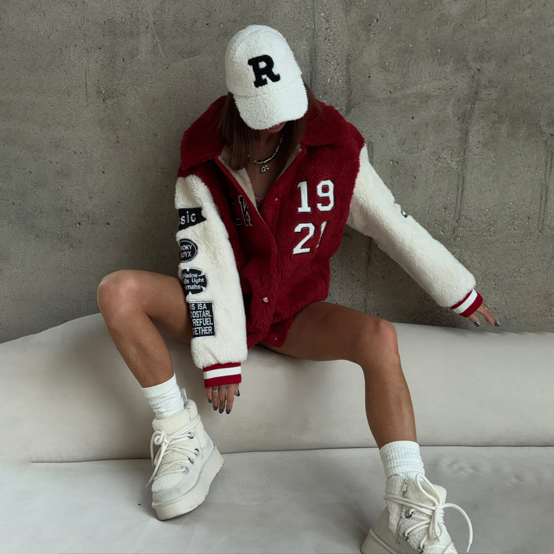 Damen Kuschelige Oversized-Fleecejacke mit Sportdetails Drune
