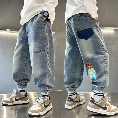 Herren lässige Baggy-Jeans mit farbigen Applikationen Drune