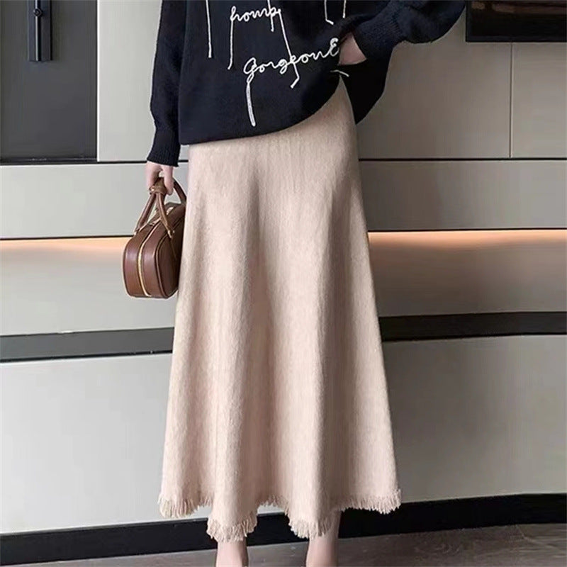 Damen eleganter Midirock mit Fransen Drune