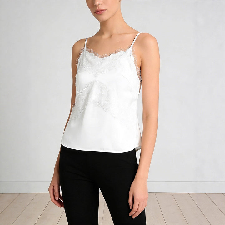 Damen zarte Spaghetti-Top mit raffiniertem Spitzenbesatz Drune