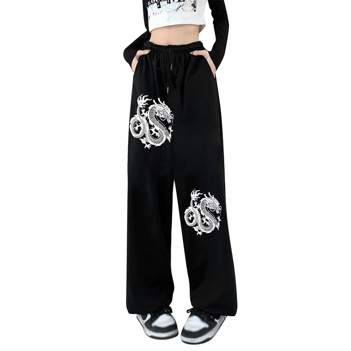 Damen nan weite Jogginghose hochgeschnitten mit seitlichem Statementprint und elastischem Bund Drune