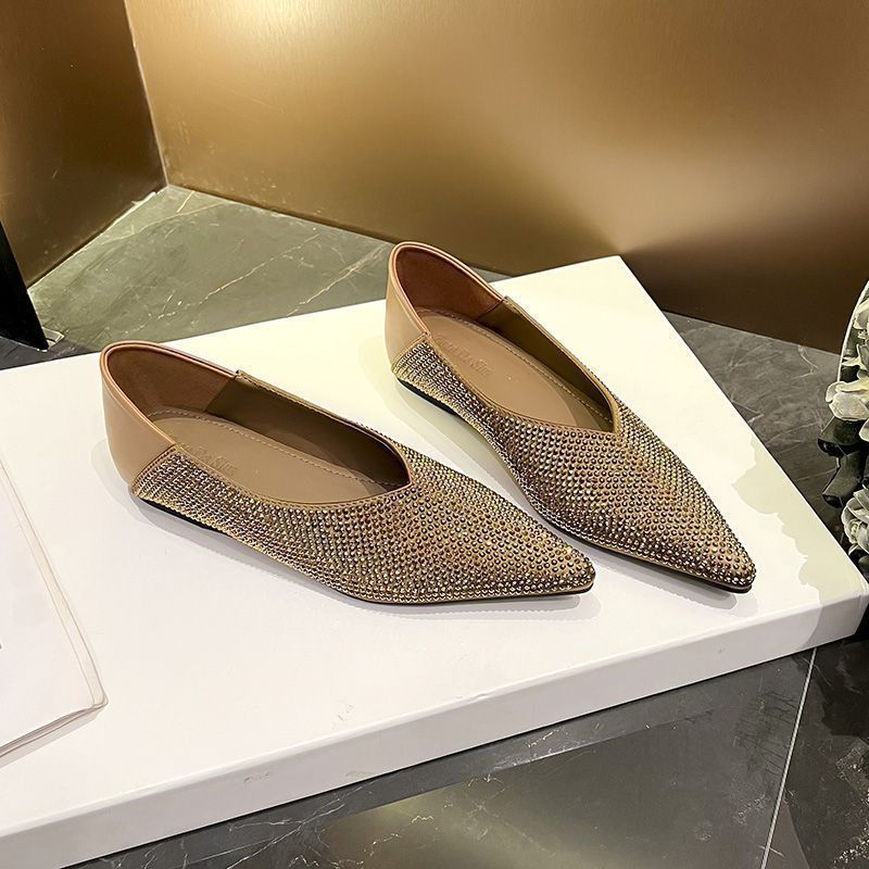 Damen Elegante spitz zulaufende Slipper‑Ballerinas mit Strassnetz und gepolstertem Komfortfußbett Drune