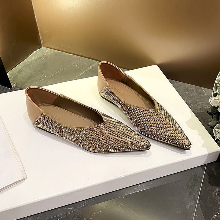Damen Elegante spitz zulaufende Slipper‑Ballerinas mit Strassnetz und gepolstertem Komfortfußbett Drune