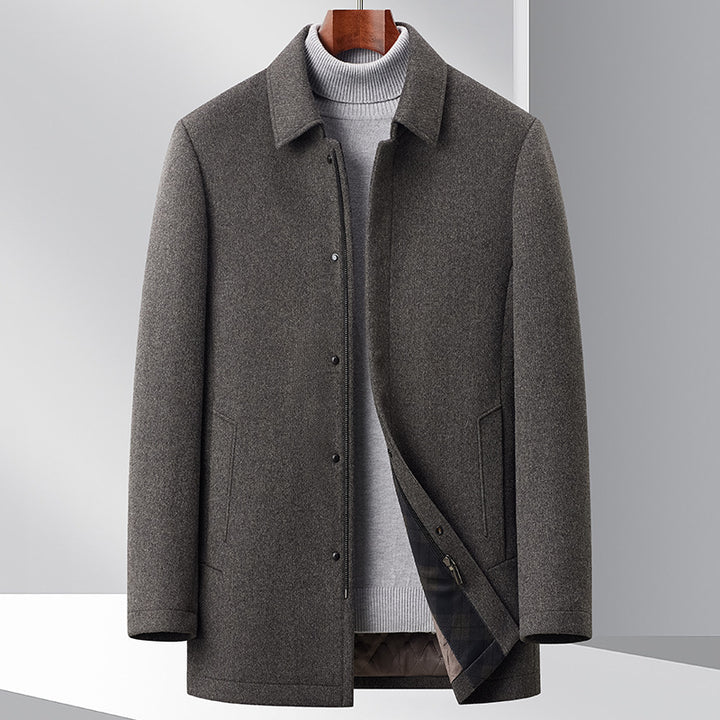 Herren eleganter Mantel aus wärmendem Wollmix mit modernem Schnitt und praktischen Taschen Drune