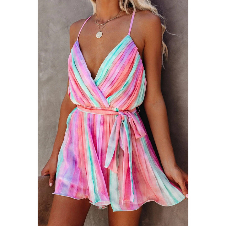 Drune | Frühling Sommer Träger Plissiertes Chiffon Kleid Zuhause Schnürung Sexy V-Ausschnitt Chiffon Kleid
