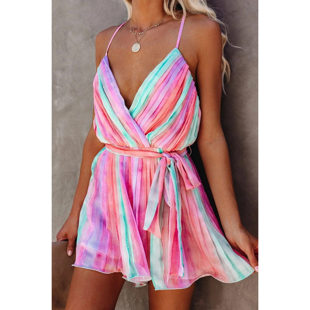 Drune | Frühling Sommer Träger Plissiertes Chiffon Kleid Zuhause Schnürung Sexy V-Ausschnitt Chiffon Kleid