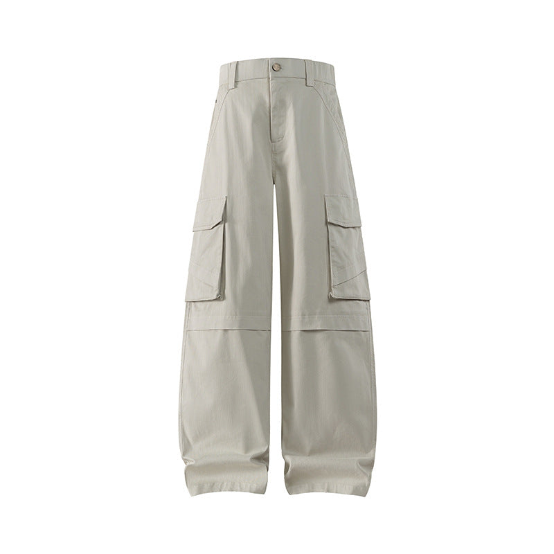 Damen weite Cargo-Hose mit hoher Taille und Multifunktions-Taschen Drune