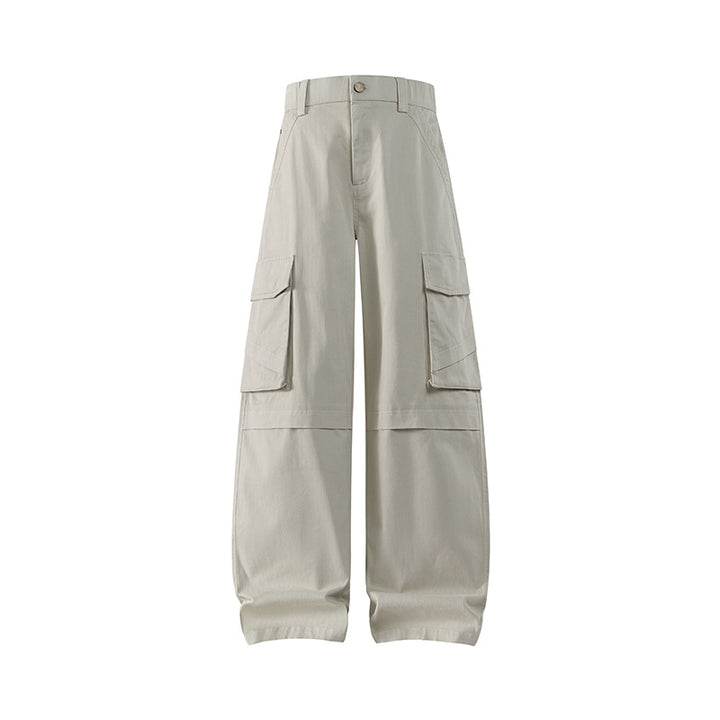 Damen weite Cargo-Hose mit hoher Taille und Multifunktions-Taschen Drune