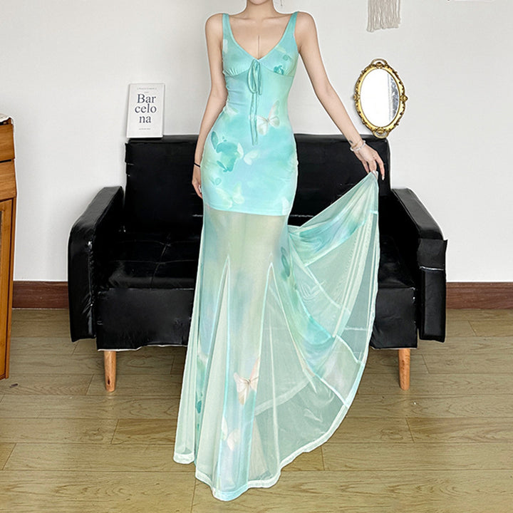 Damen Maxikleid mit transparenten Schichten und floralem Muster Drune