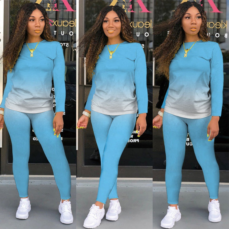 Damen Zweiteiliges Stretch-Set mit Langarmshirt und High-Waist-Leggings Drune