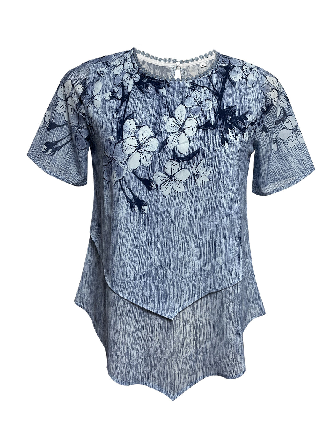 Damen nan zweilagiges Blusenkleid mit asymmetrischem Stufensaum, floraler Druckpasse und Flügelärmeln Drune