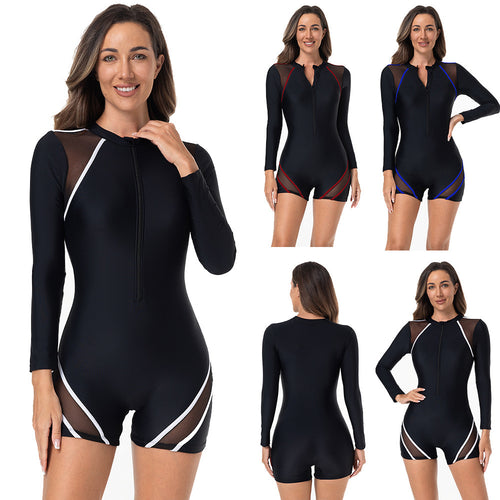 Damen Sportlicher Langarm-Schwimmanzug mit atmungsaktiven Netz Einsätzen Drune