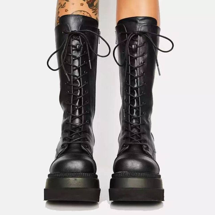 Damen Schnürstiefel im Urban-Style mit stabiler Sohle Drune