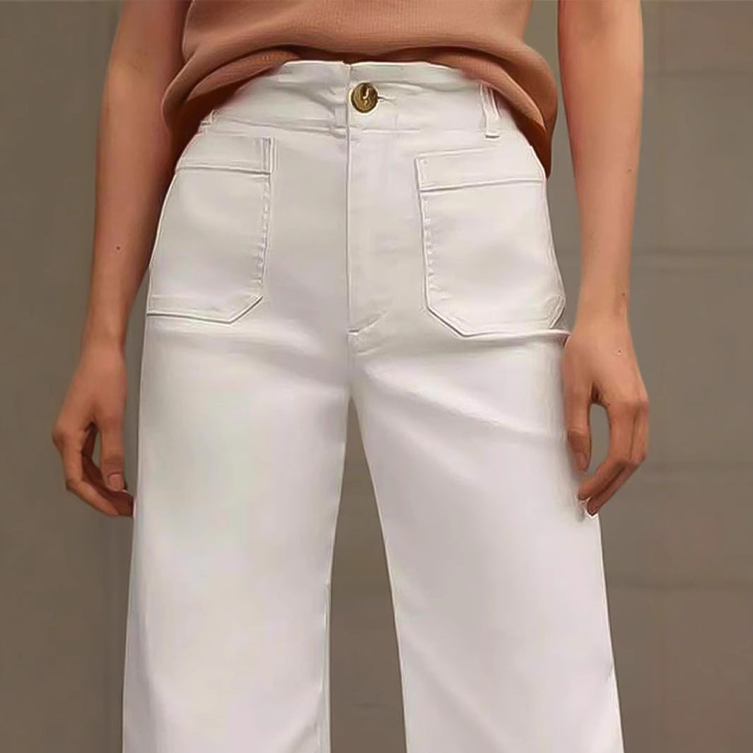 Damen Weite Culotte-Jeans mit gesticktem Blumenmuster Drune