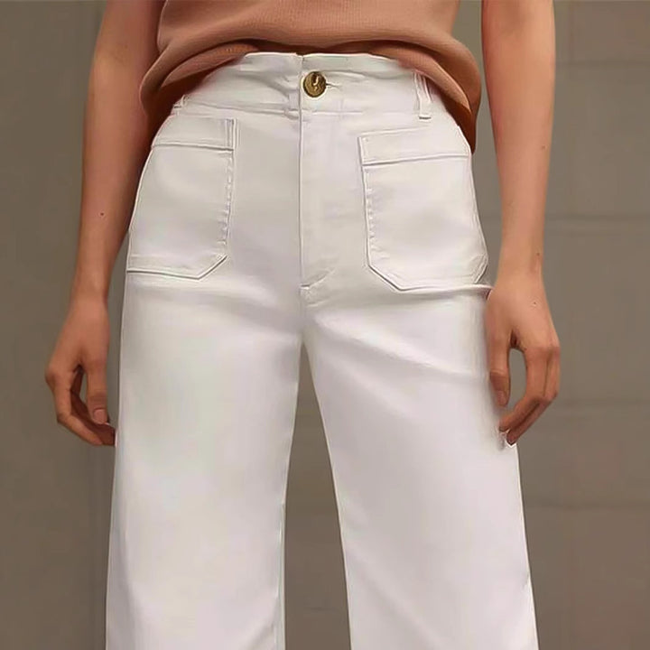 Damen Weite Culotte-Jeans mit gesticktem Blumenmuster Drune