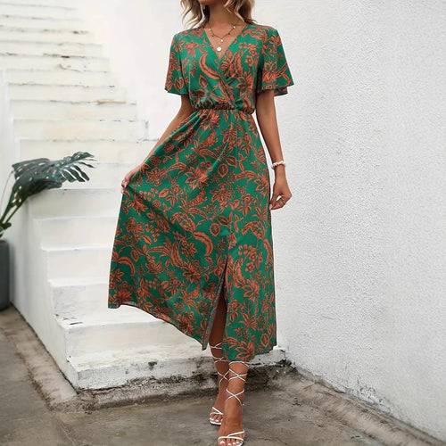 Damen Elegantes Maxikleid mit floralem Print und Taillierung Drune