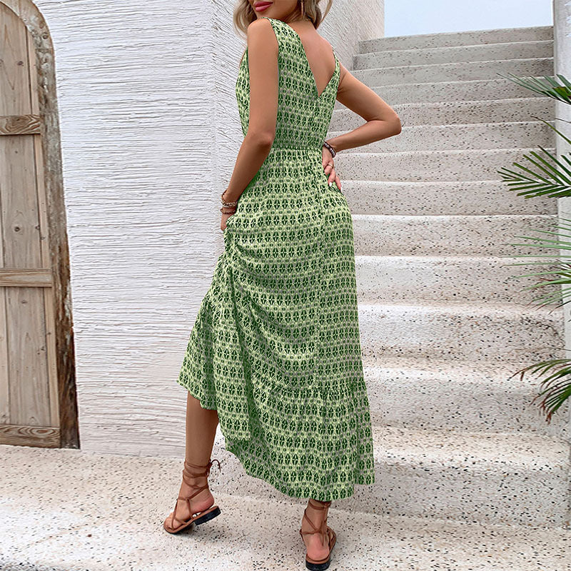 Damen Maxikleid mit raffiniertem V-Ausschnitt und lässigem Bindegürtel Drune