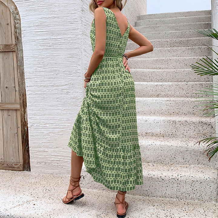 Damen Maxikleid mit raffiniertem V-Ausschnitt und lässigem Bindegürtel Drune