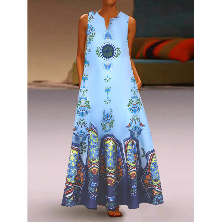 Damen Maxikleid mit elegantem floralem Design und seitlichen Taschen Drune