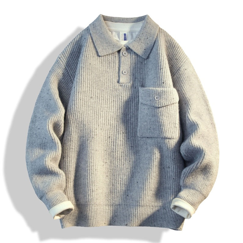 Herren Oversize-Strick-Polo mit Brusttasche & gerippter Struktur Drune