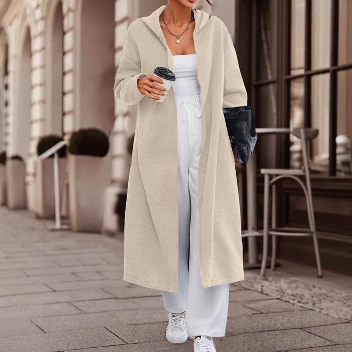 Damen Langer Oversize Kapuzenmantel mit offener Front und weichem Fleece Drune