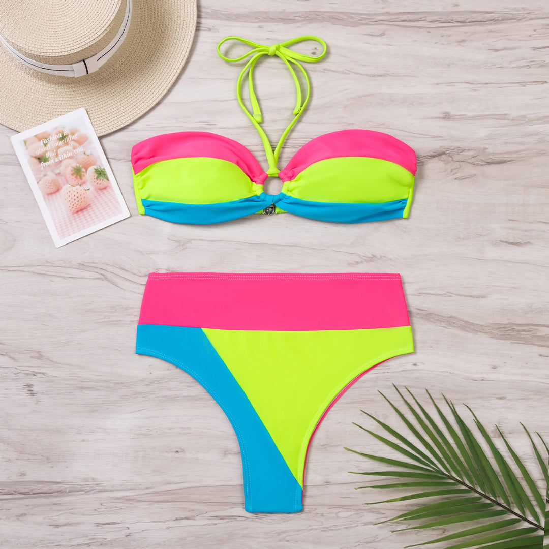 Damen Bandeau-Bikini mit kontrastierenden Farbkombinationen Drune