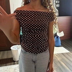 Damen Schulterfreies tailliertes Polka‑Dot Top mit geraffter Seitennaht Drune