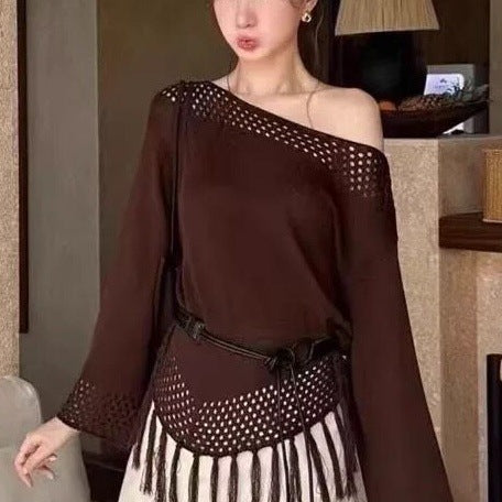 Damen Elegantes und уютное Oberteil mit Fransen Drune