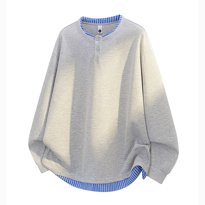 Unisex Oversize Henley-Langarmshirt mit Rippenstruktur und Einsatzlayer Drune