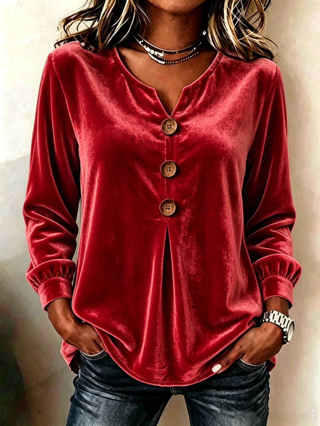 Damen Elegante und komfortable Veloursbluse Drune