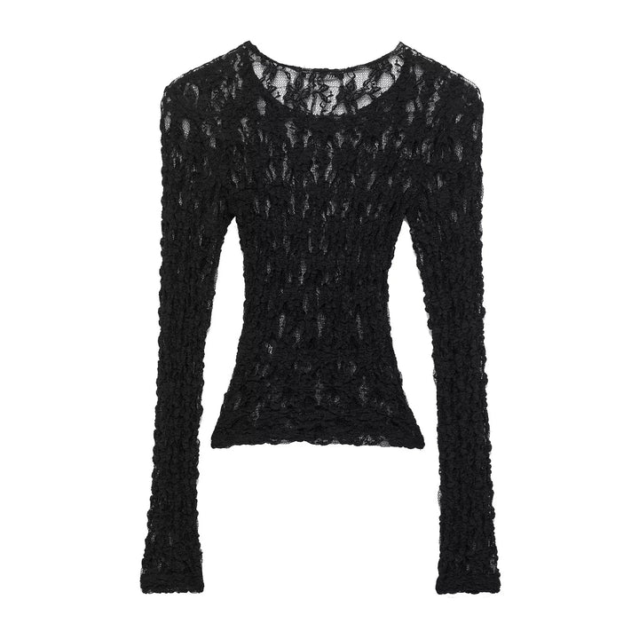Damen nan semitransparentes Spitzenshirt langarm Slim-Fit mit Muschelkante Drune