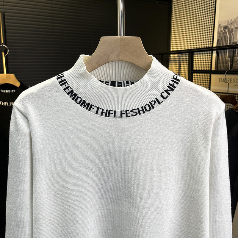 Unisex Feinstrickpullover mit kurzem Stehkragen und kontrastierendem Schriftkragen Drune