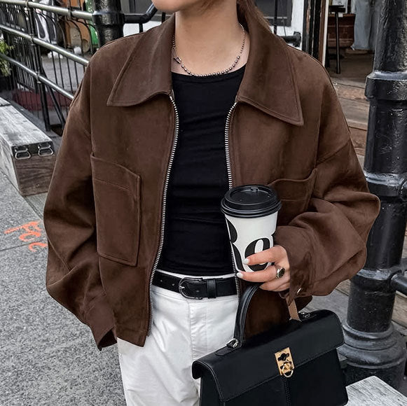 Damen modische Wildlederjacke im angesagten Oversized-Schnitt Drune