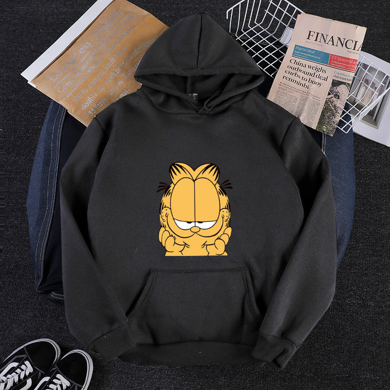 Unisex nan Kapuzensweatshirt mit großflächigem Comicgesicht-Print, weichem Fleece-Innenfutter und Kängurutasche Drune