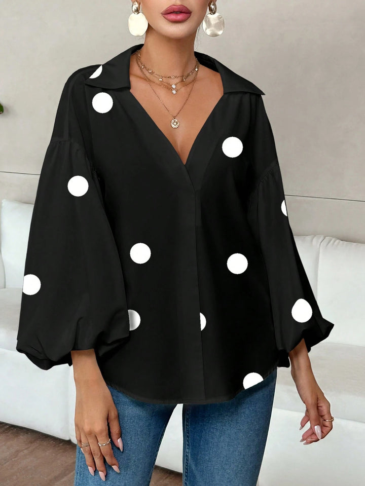 Damen Oversize-Bluse mit voluminösen Puffärmeln und Punktmuster Drune