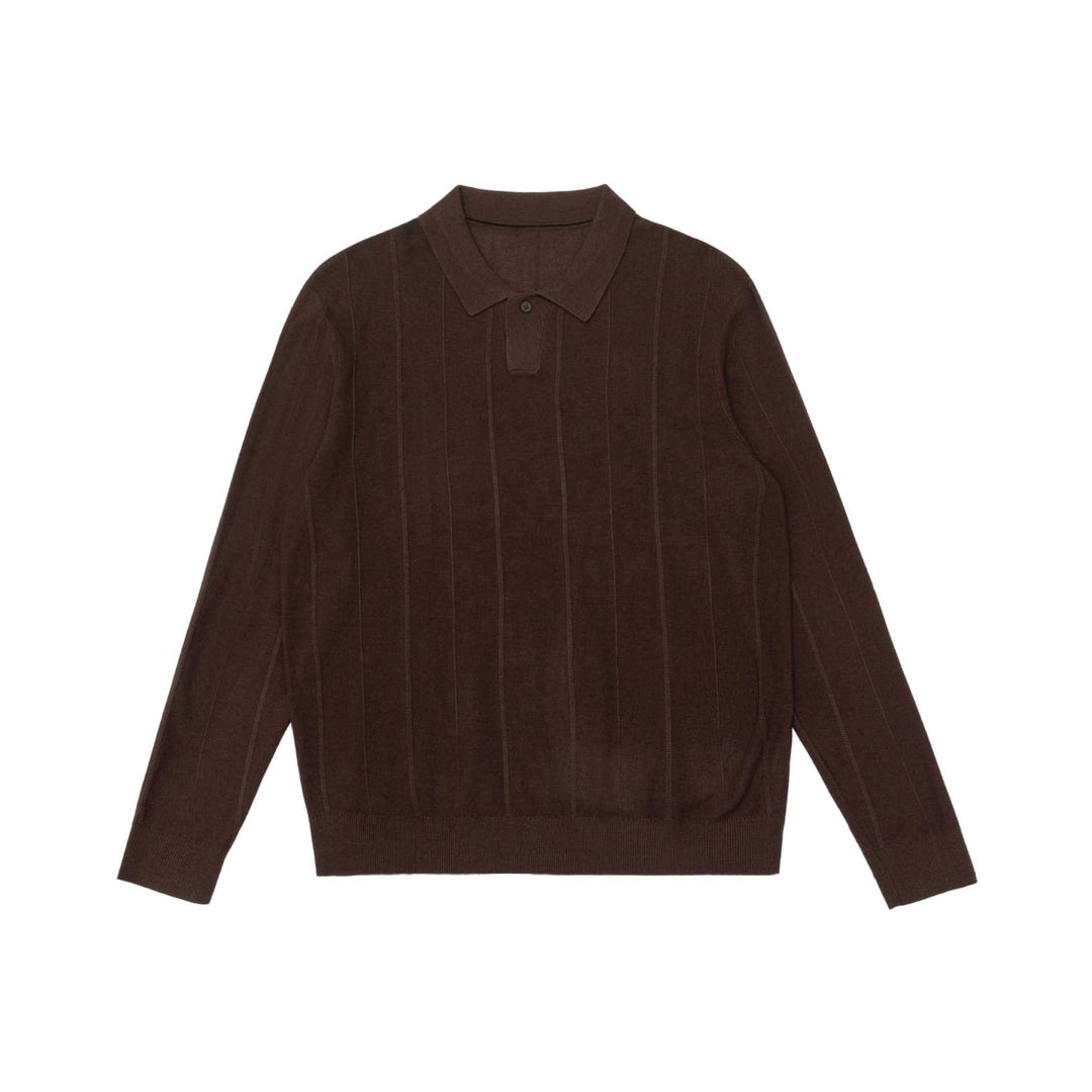 Unisex Feinstrukturierter Polo-Pullover mit vertikaler Rippenstruktur und geripptem Saum Drune