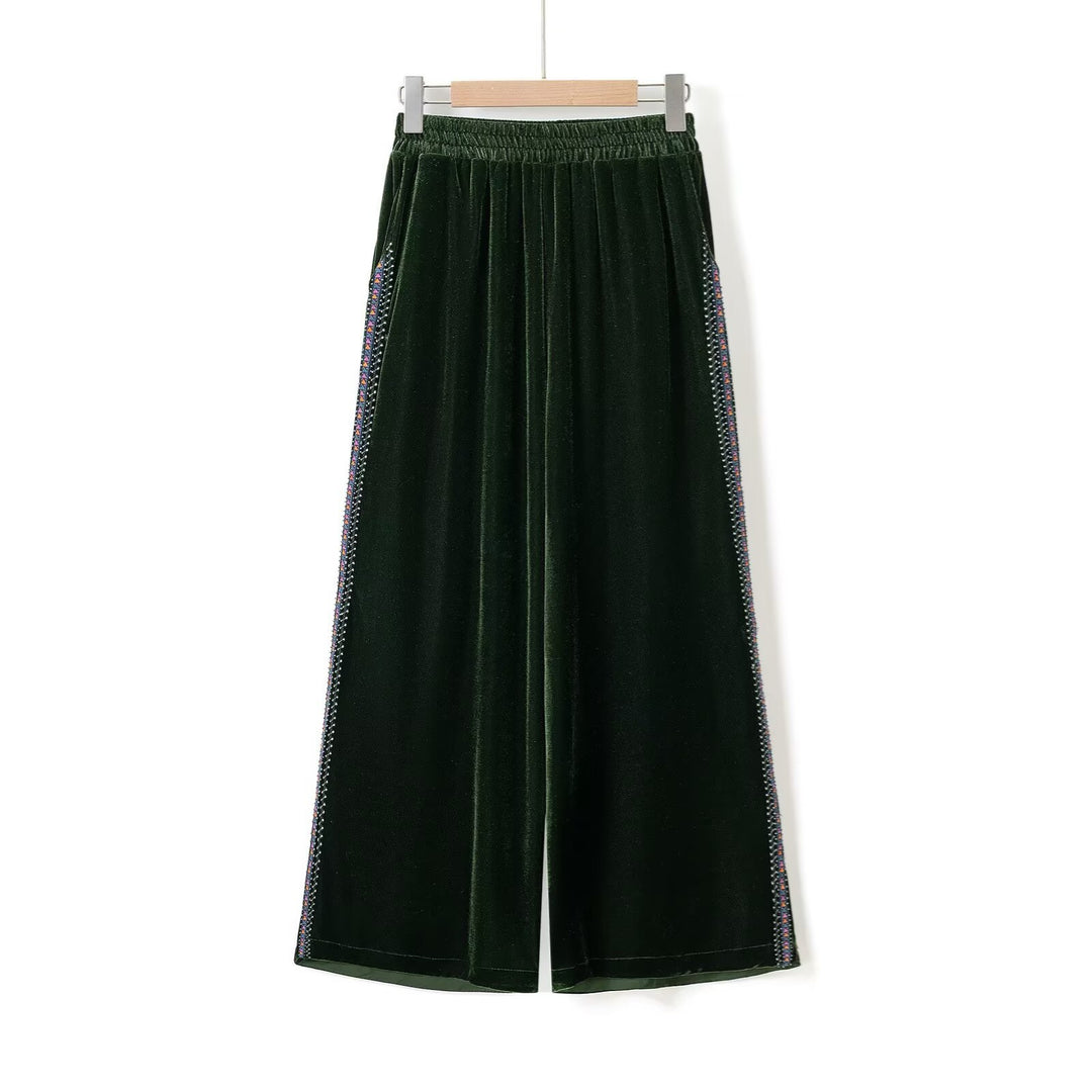 Damen Palazzo-Hose aus luxuriösem Samt mit seitlichen Glitzerelementen Drune