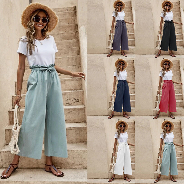 Damen Legere Culottes mit hoher Taille und weitem Bein Drune