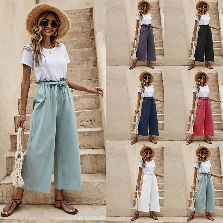 Damen Legere Culottes mit hoher Taille und weitem Bein Drune