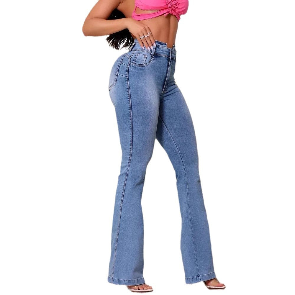 Damen Flared Jeans mit hoch tailliertem Schnitt und eleganten fransigen Säumen Drune