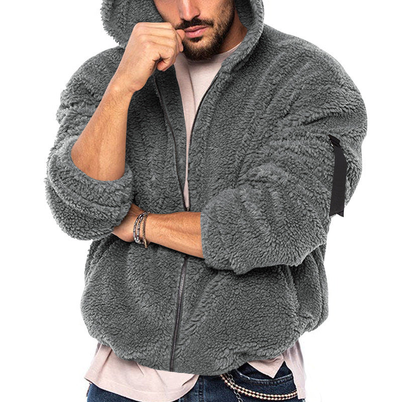 Herren Gemütliche Fleece-Jacke mit Kapuze und Reißverschluss Drune