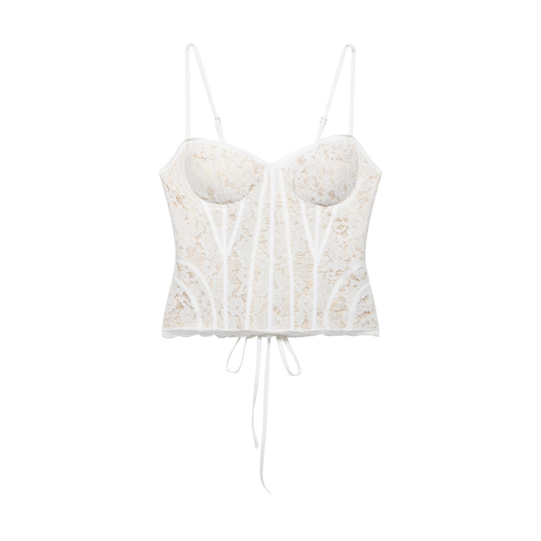 Damen Spitze Corsage Top mit verstellbaren Trägern und Schnürung Drune