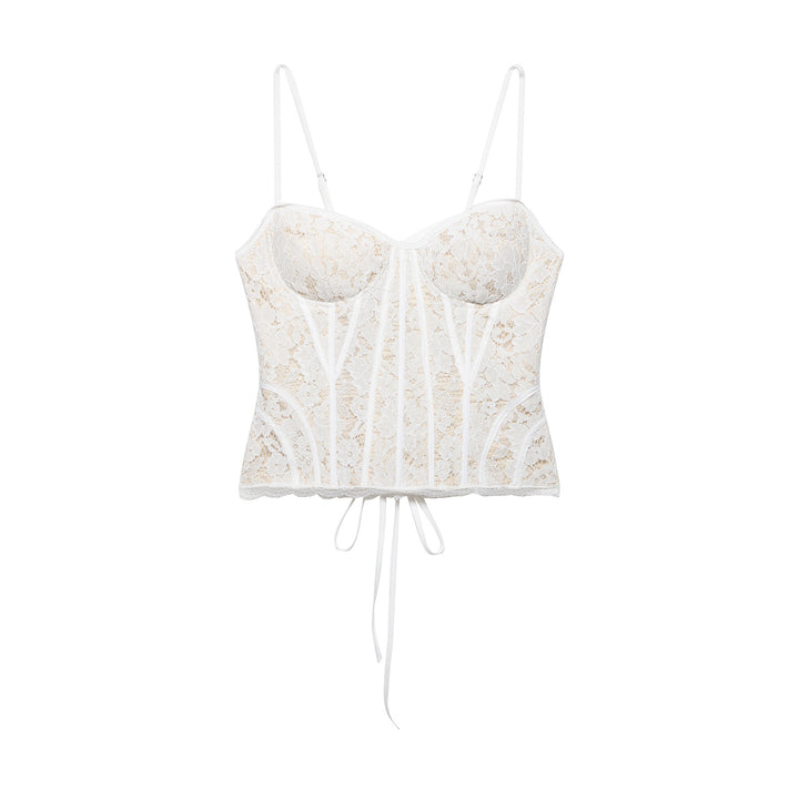 Damen Spitze Corsage Top mit verstellbaren Trägern und Schnürung Drune