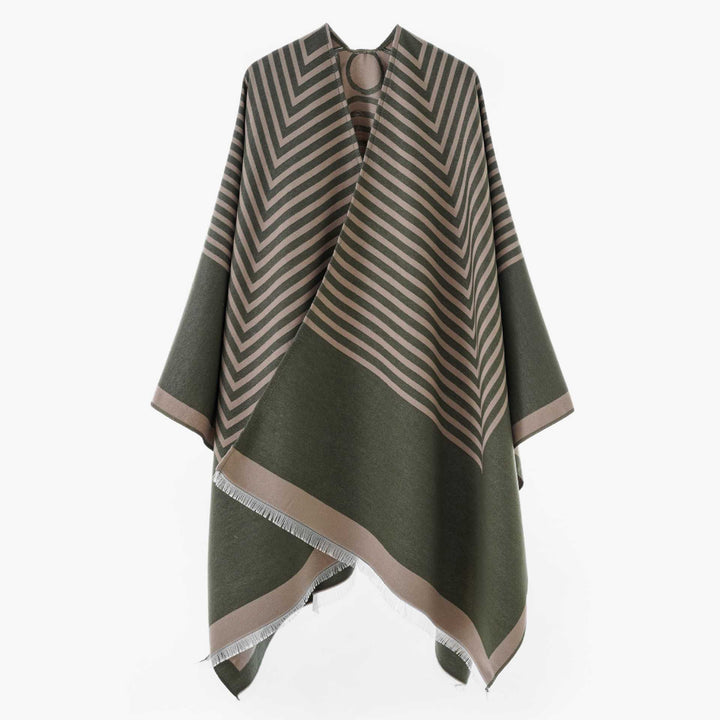 Damen Oversize-Poncho aus Wollmix im Chevron-Jacquard mit offenem V-Ausschnitt Drune
