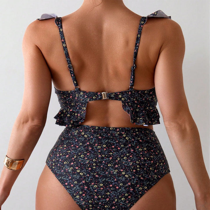 Damen Bikini-Set mit fröhlichem Rüschendesign und hoch taillierter Hose Drune