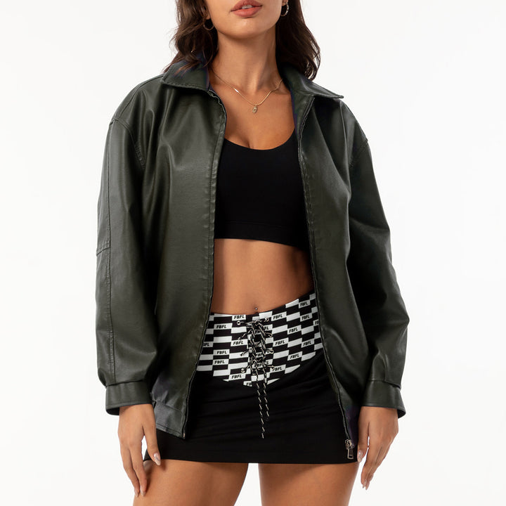 Damen nan leichte Satin Bomberjacke mit Reißverschluss und lockerer Passform Drune